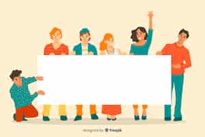 Free vector young people holding a blank banner