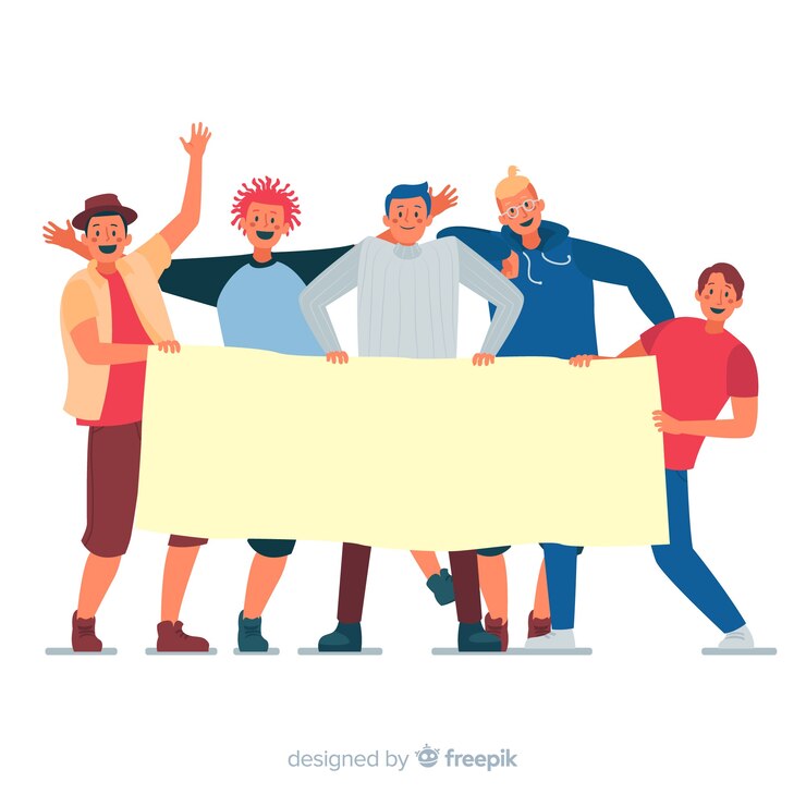 Free Vector young people holding blank banner