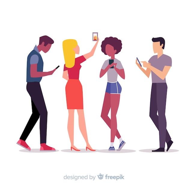 Free vector young people holding smartphones