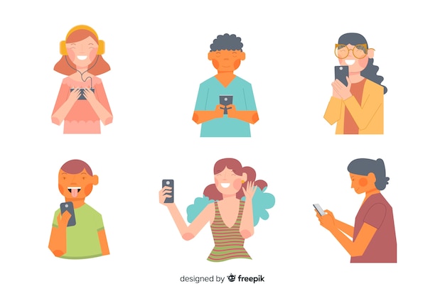 Free vector young people holding smartphones