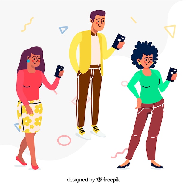 Free vector young people holding smartphones