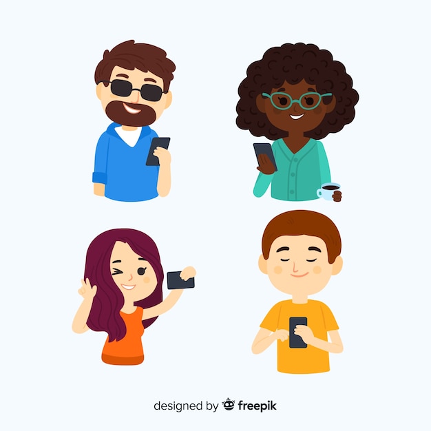 Free vector young people holding smartphones