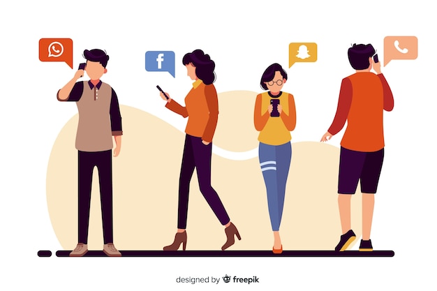 Free vector young people holding smartphones