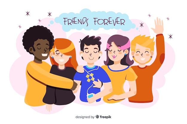 Free vector young people hugging together