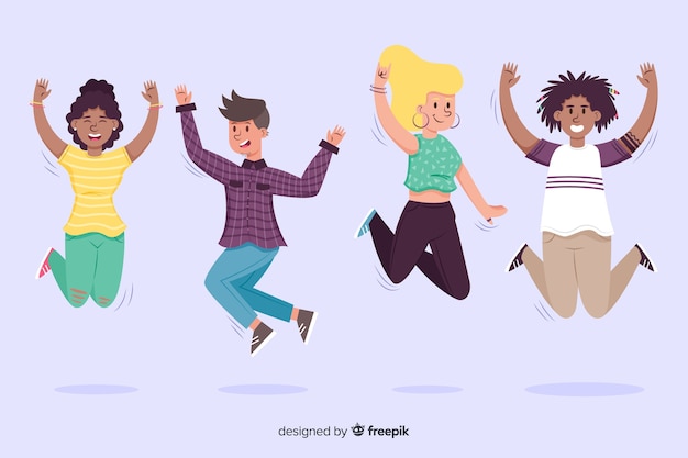 Free vector young people jumping in the air