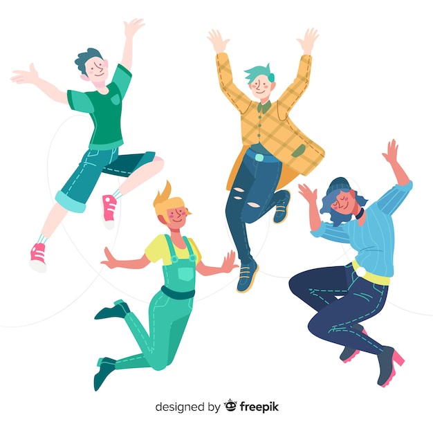Young people jumping flat design