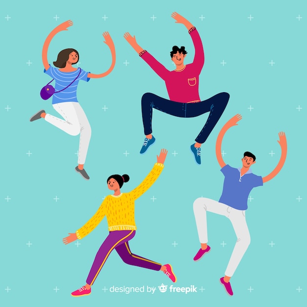 Young people jumping illustration concept