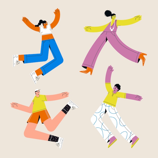 Free vector young people jumping illustration set