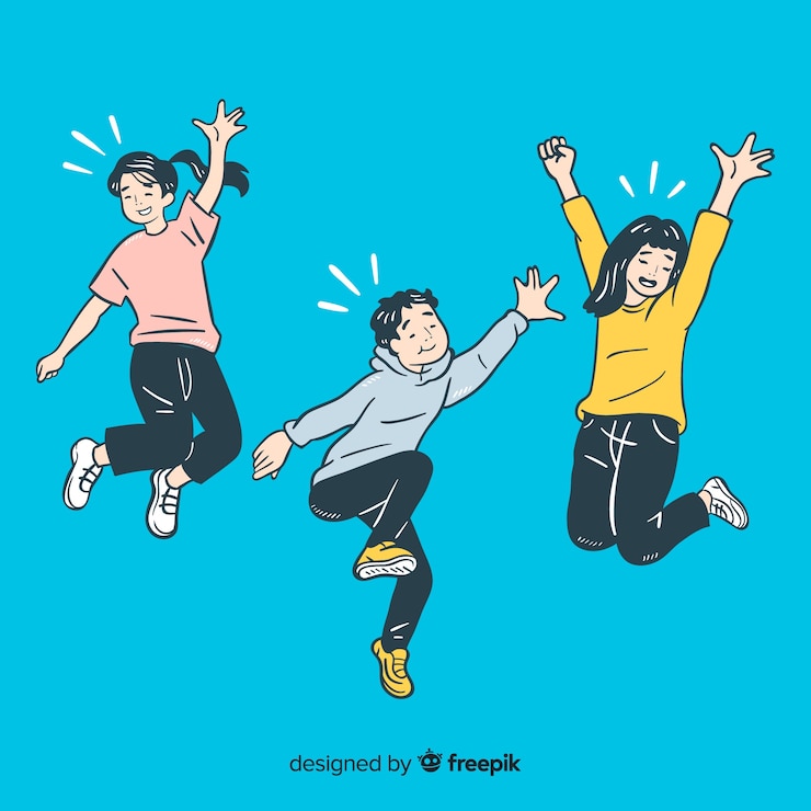 ฟรี Vector young people jumping in korean drawing style