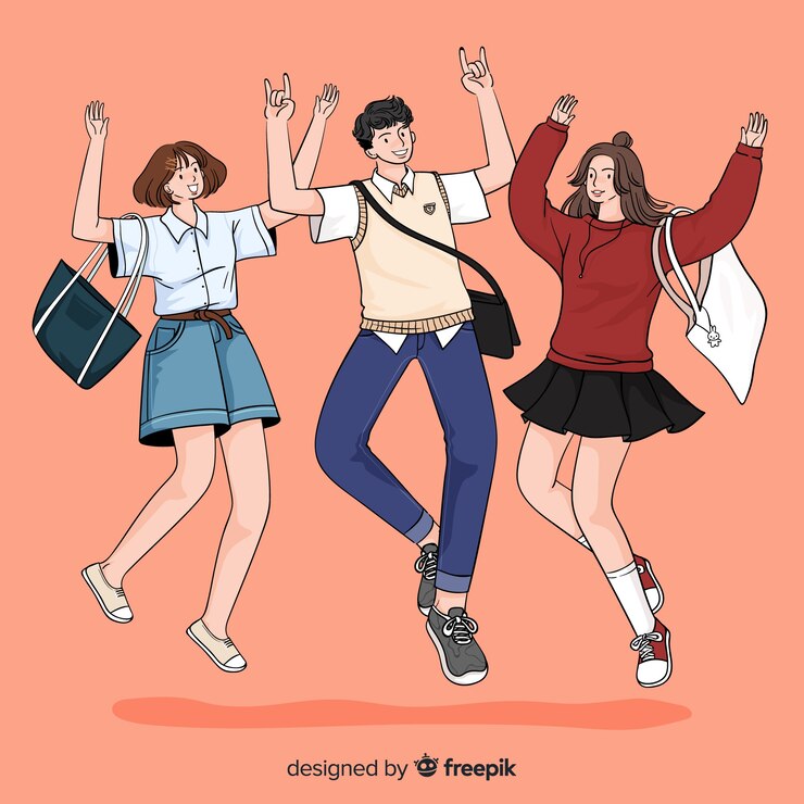 無料Vector 韓国の描画スタイルでジャンプする若者
