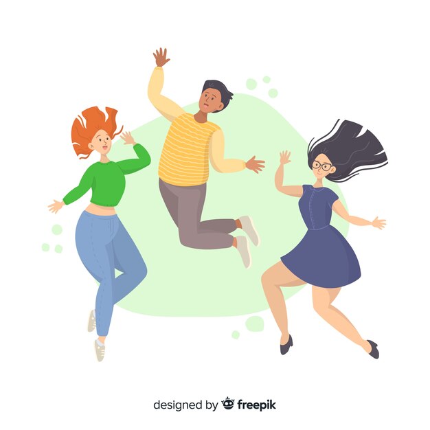 Young people jumping together illustrated
