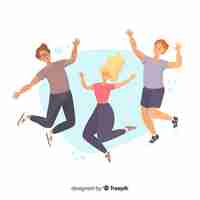 Free vector young people jumping together