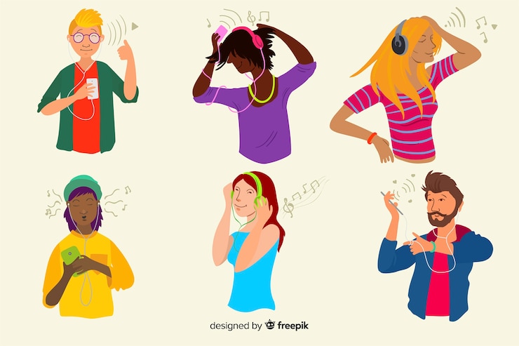 Free Vector young people listening to music