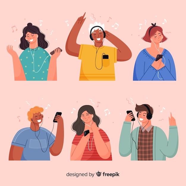 젊은 사람들이 음악을 듣고