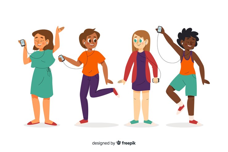 Free Vector young people listening to music