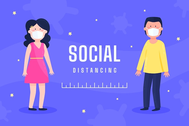Free vector young people practicing social distancing