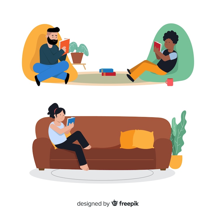 Free Vector young people reading a book