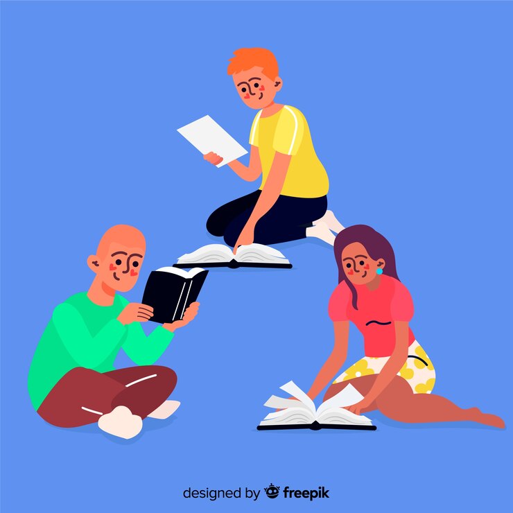 Free Vector young people reading a book