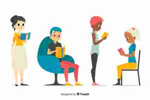 Free vector young people reading collection