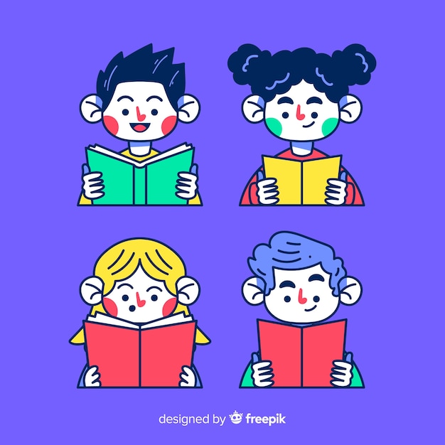 Free vector young people reading and relaxing