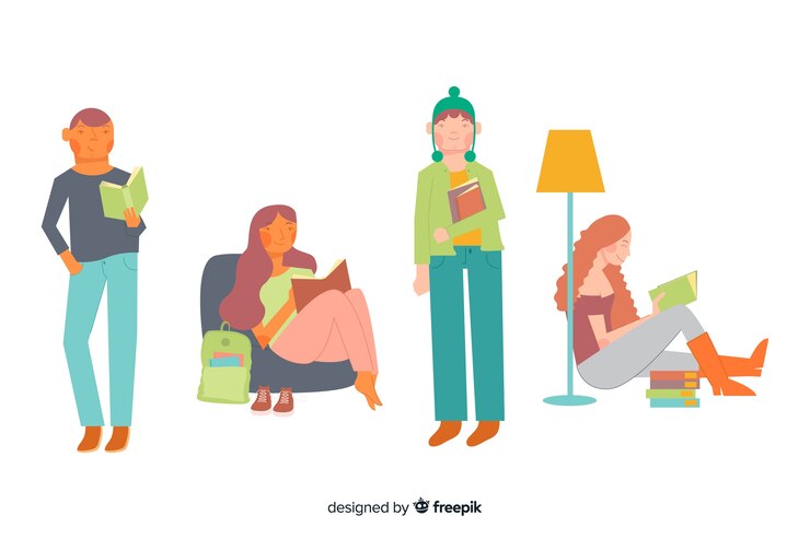 Free Vector young people reading and relaxing