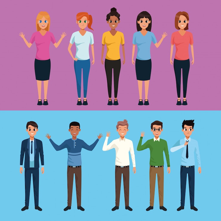 Free Vector young people smiling on blue background