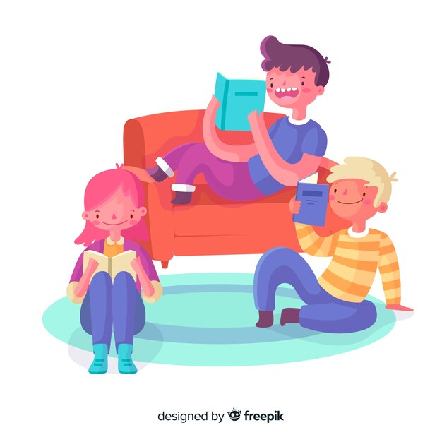 Young people spending time together reading