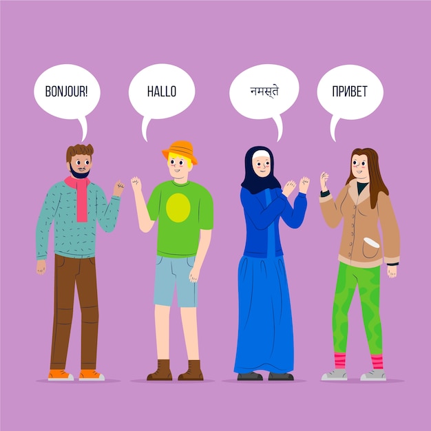 Young people talking in different languages collection