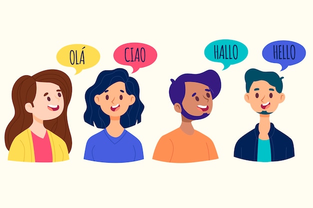 Free vector young people talking in different languages pack