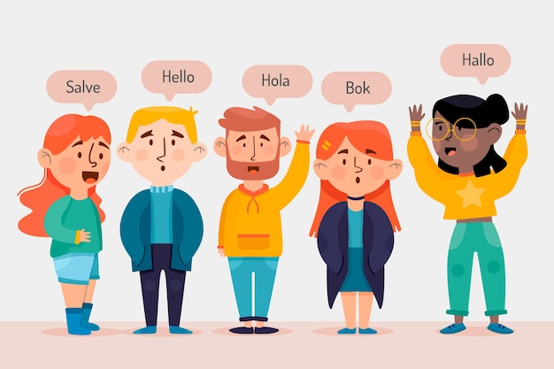 Free vector young people talking in different languages