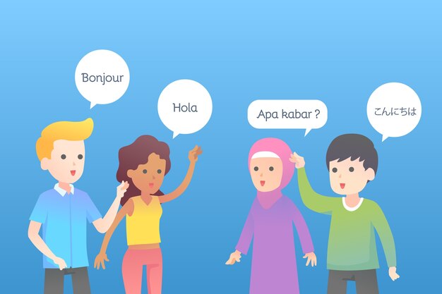 Young people talking in different languages