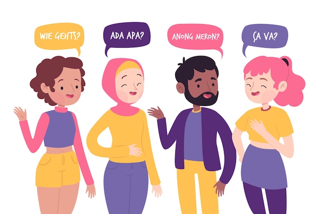 Young people talking in different languages