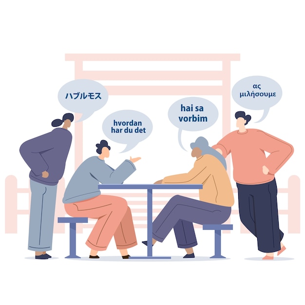 Бесплатное векторное изображение Молодые люди разговаривают с иностранными языками в чате
