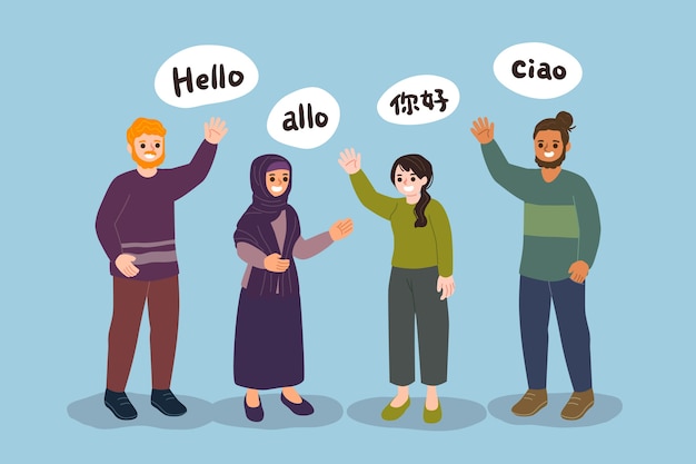 Бесплатное векторное изображение Молодые люди разговаривают на разных языках