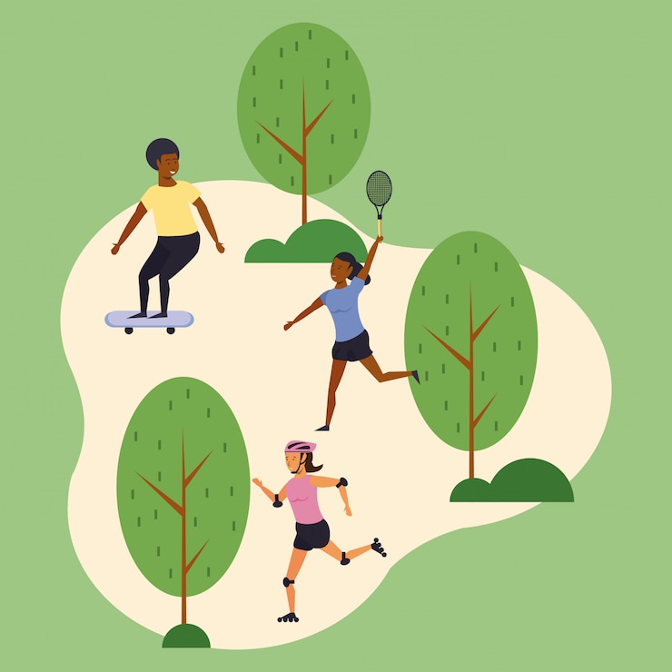 Free Vector young people training sports at park