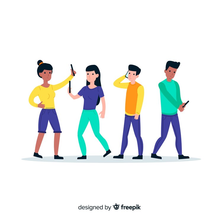 무료 Vector 젊은 사람들은 전화를 사용하여 그림 개념