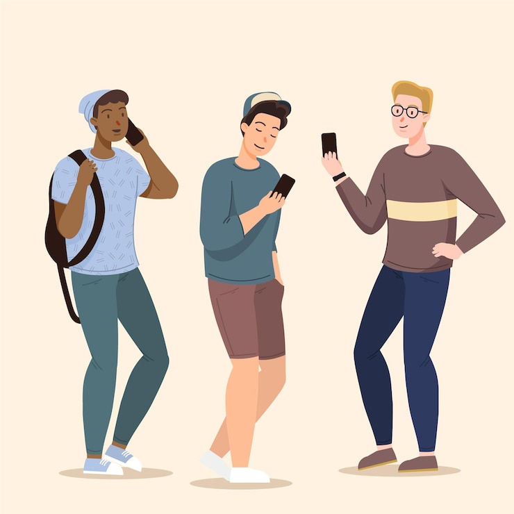 Free Vector young people using smartphones set