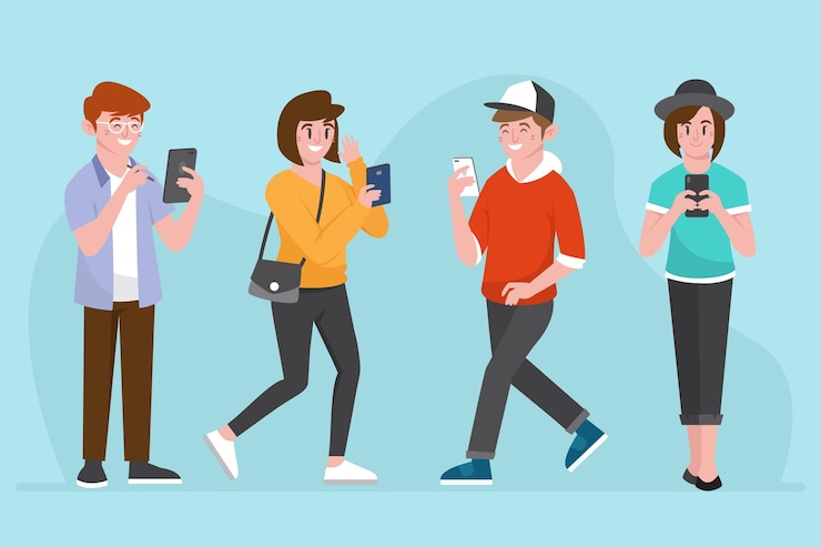 無料Vector スマートフォンを使う若者
