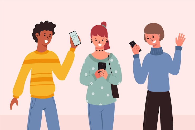 Free Vector young people using smartphones