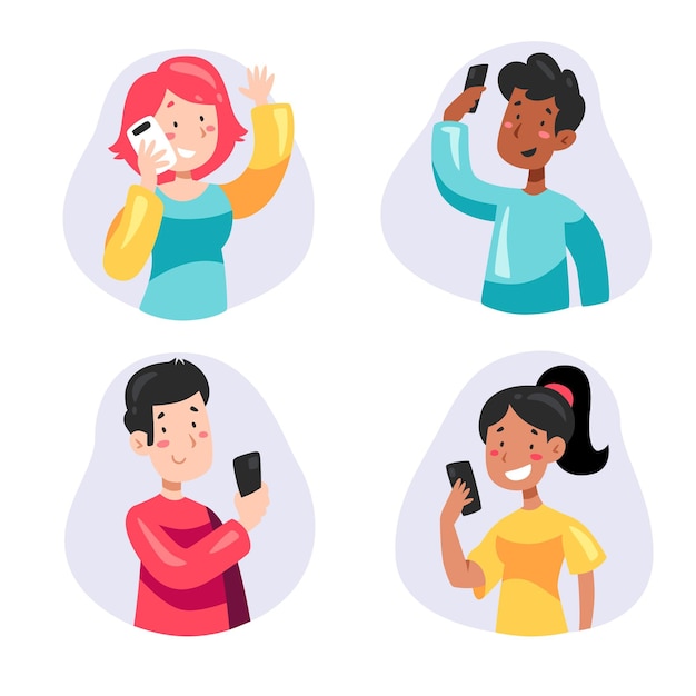 Free vector young people using smartphones