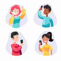 Free vector young people using smartphones