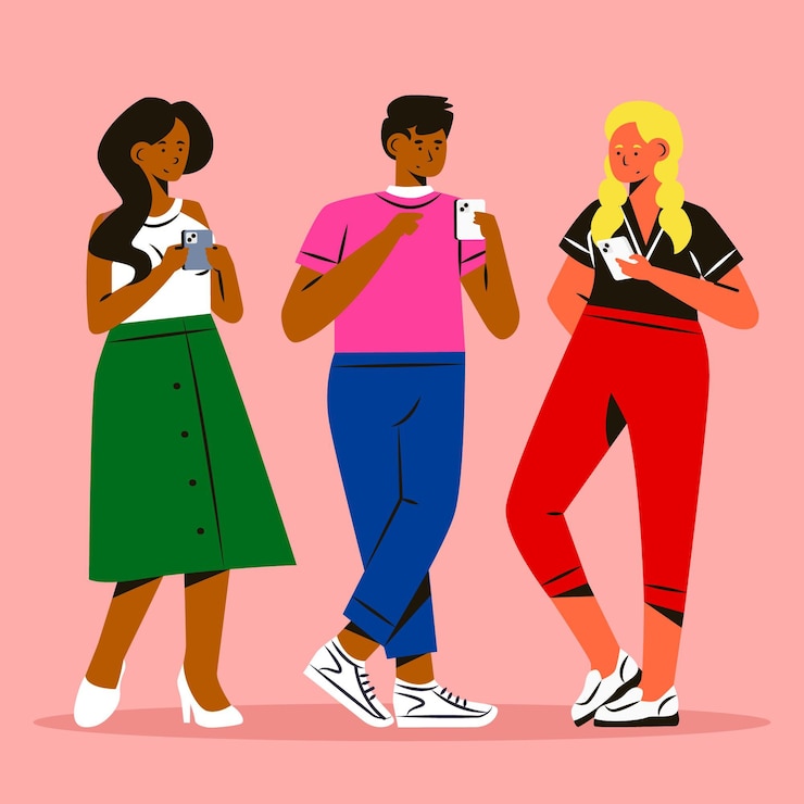 Free Vector young people using smartphones