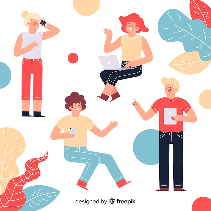 Free Vector young people using technological devices