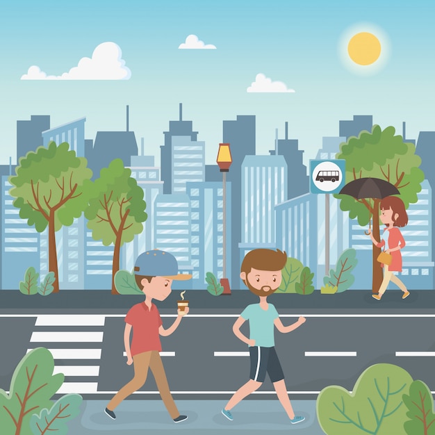 Бесплатное векторное изображение Молодежь гуляет по улице персонажей