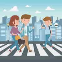 Free vector young people walking in the street characters