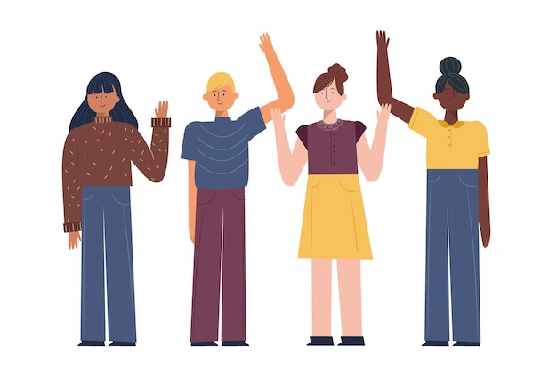 Free vector young people waving hand collection