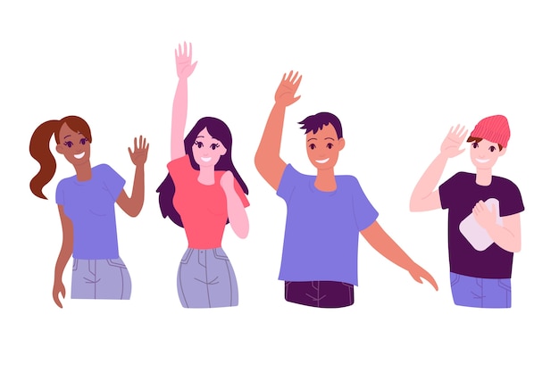 Young people waving hand concept