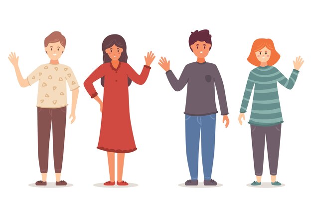Young people waving hand illustration