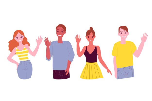 若者が手を振ってイラスト