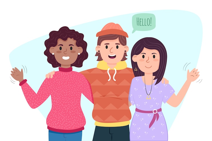 Free Vector young people waving hand pack